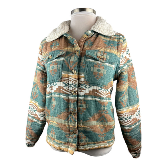 BKE Aztec Print Shacket Southwestern Shirt Jacket Sherpa Western Button Medium - Picture 10 of 11